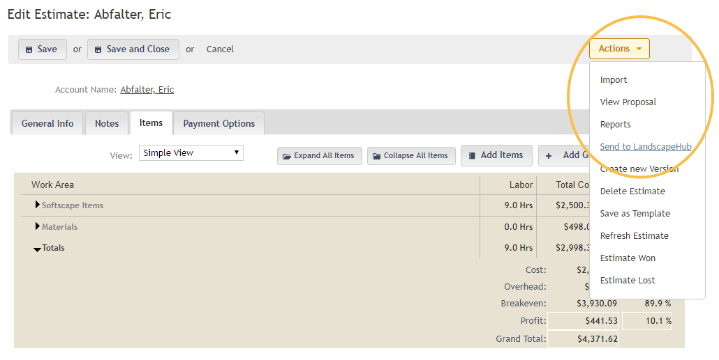 Send-to-LandscapeHub-menu-action-estimates--2-